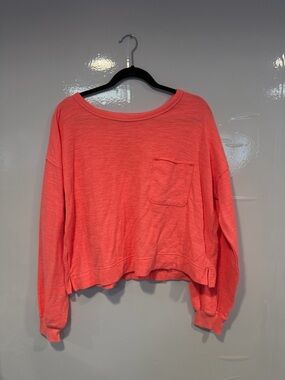 Bright pink crop aerie‎ pocket long sleeve